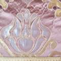 Атлас жакард для штор королівський вензель троянда сріблясто-золотистий на фрезовому тлі, ш.280 оптом