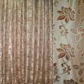 Атлас жакард для штор з метаниткою квіти шоколад-коричневі на бежевому тлі, ш.280 оптом