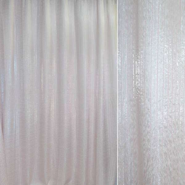 Фукра с органзой для штор полоса с нитью розовой на белом фоне, ш.270 оптом