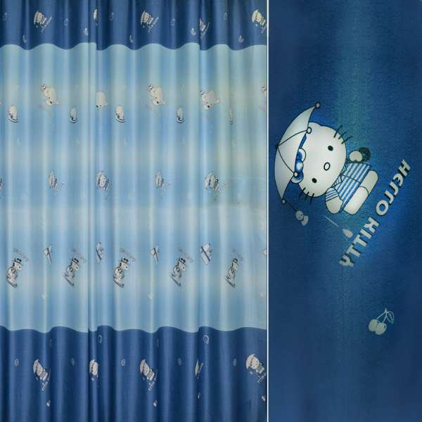 Креп для штор Hello Kitty на голубом фоне с синей каймой, ш.280 оптом