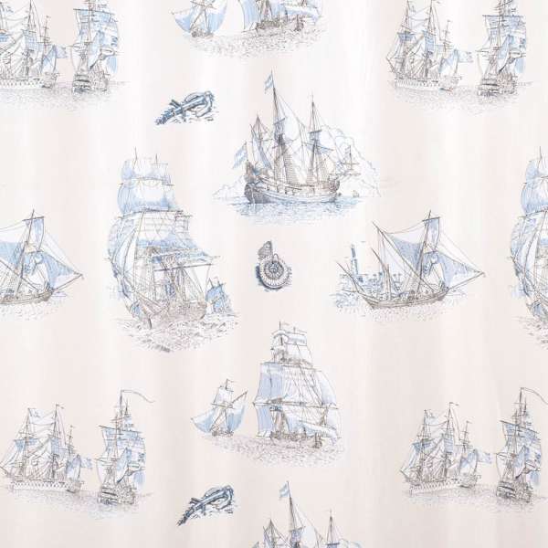 Поликоттон для штор фрегаты серо-голубые на бежевом фоне, ш.280 оптом