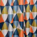 Лен блэкаут шахматка принт треугольники оранжевые, молочные, сине, салатовые, ш.280 оптом