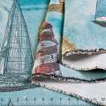 Лен рогожка блэкаут для штор корабли и маяки на голубом фоне, ш.280 оптом