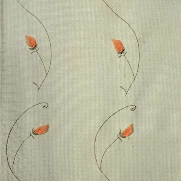 Рогожка для штор вышитая розами оранжевыми фисташковая, ш.280 оптом