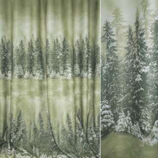 Софт блэкаут лес зимний купон двойной зеленый бледный, ш.280 оптом
