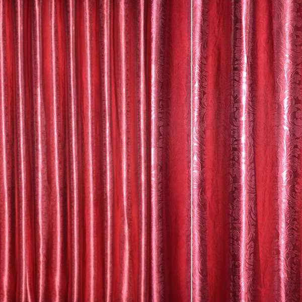 Атлас блэкаут тиснение крупный испанский дворик бордовый светлый, ш.280 оптом