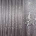 Жакард з метаниткою для штор купон квіти в центрі сріблясто-сірий, ш.280 оптом