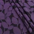 Жаккард льняной для штор листья крупные фиолетовые на черном фоне, ш.144 оптом