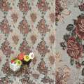 Гобелен мебельный цветы бежево-терракотовые на молочно-сером фоне, ш.200 оптом