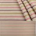 Жаккард мебельный полоски розовые, фиолетовые, горчичные на песочном фоне, ш.140 оптом