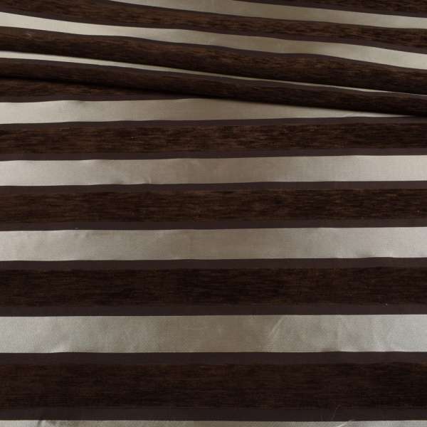 Шенілл меблевий смужки шовкові сріблясті на коричневому тлі, ш.143 оптом