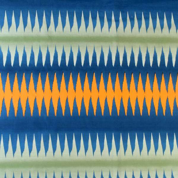 Хлопок искусственный интерьерный полоска-зигзаг синя, зеленая, оранжевая, ш.150 оптом