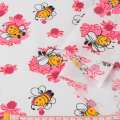 Ситець білий дитячий, бджілки на рожевих квітах, ш.95 оптом