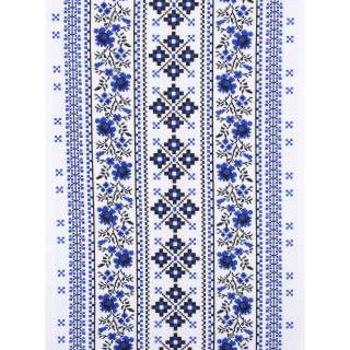 Ткань полотенечная вафельная набивная белая, синий орнамент, ш.45 оптом