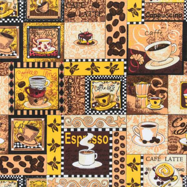 Ткань полотенечная вафельная набивная желто-коричневая, кофе, ш.150 оптом