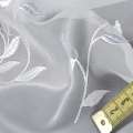 Вуаль тюль вышивка веточка с листьями, белая, ш.280 оптом