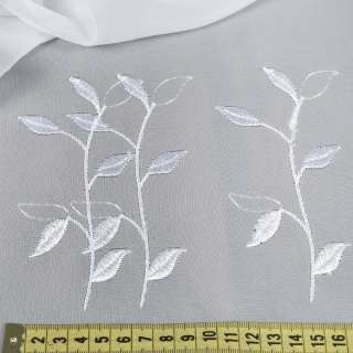 Вуаль тюль вышивка веточка с листьями, белая, ш.280 оптом