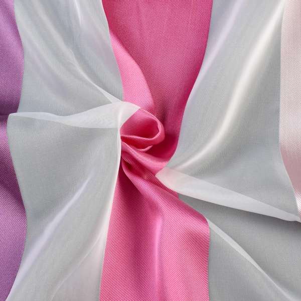 Вуаль тюль жаккард полоски широкие розовые, фиолетовые, белая с утяжелителем, ш.300 оптом