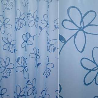 Вуаль тюль шифон принт квіти сині на блакитному тлі, ш.140 оптом