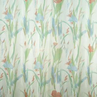 Вуаль тюль шифон принт цветы акварельные красные и синие, на белом фоне, ш.290 оптом
