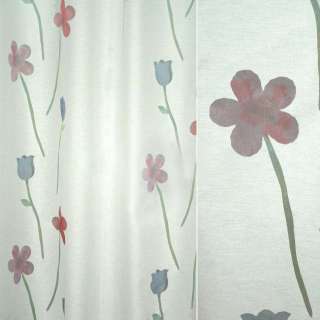 Органза деворе тюль цветы высокие красные и синие, белая, ш.140 оптом