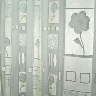 Органза деворе тюль квадраты цветы, листья, серая, ш.290 оптом