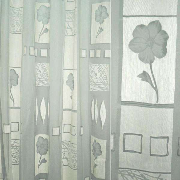 Органза деворе тюль квадрати квіти, листя, сіра, ш.290 оптом