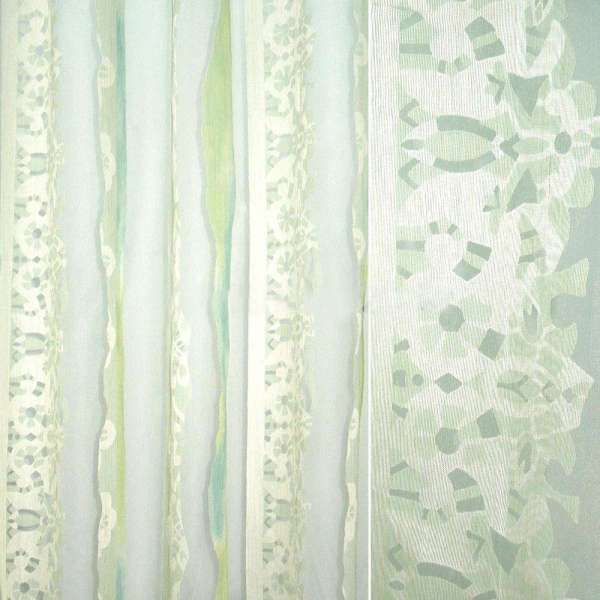 Органза деворе тюль полоски волнистые, цветочные, зелено-бирюзовые, белая, ш.290 оптом