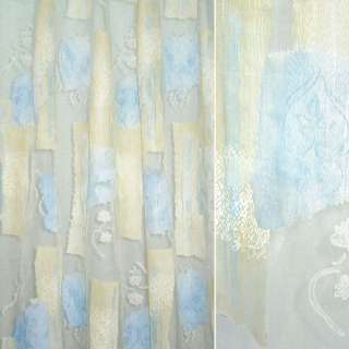 Органза деворе тюль абстракция с орнаментом цветочным желтая светлая и голубая, белая, ш.280 оптом