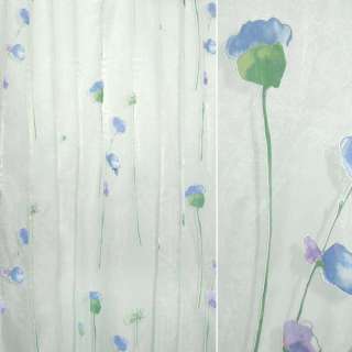 Органза деворе тюль цветы высокие сиренево-голубые, белая, ш.300 оптом