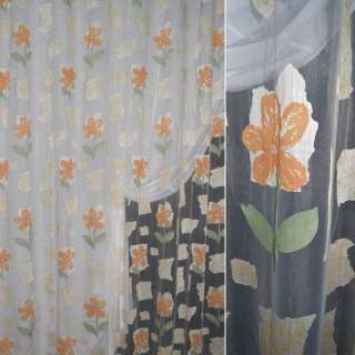 Органза деворе тюль квіти помаранчеві, абстракція, біла, ш.290 оптом
