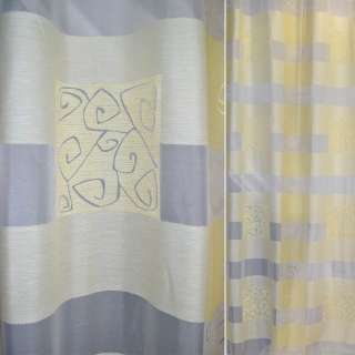 Органза деворе тюль полосы, квадраты с орнаментом, лимонная, ш.140 оптом