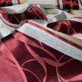 Льон гардинний жаккард смуги атласні з листям бордово-кремові, ш.144 оптом
