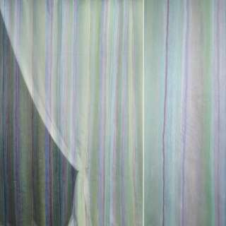 Полуорганза тюль радуга, полоски сиренево-фиолетовые, зеленые, ш.290 оптом
