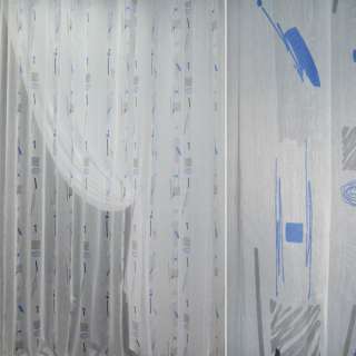 Напіворганза тюль абстракція синьо-сіра, біла, ш.280 оптом