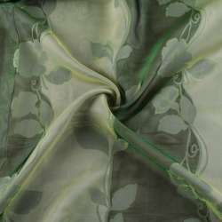 Органза фукра тюль двойная полосы с цветами зеленая, ш.150
