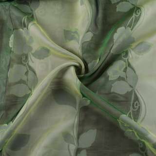 Органза фукра тюль двойная полосы с цветами зеленая, ш.150 оптом