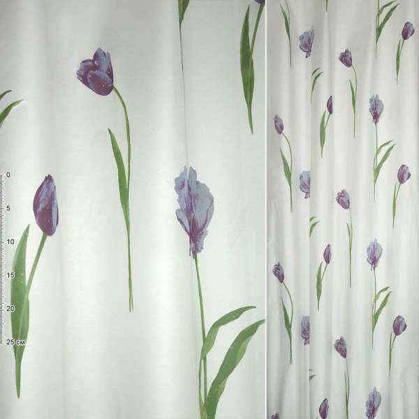 Деворе для штор тюльпани високі фіолетово-бузкові на білому тлі, ш.135 оптом