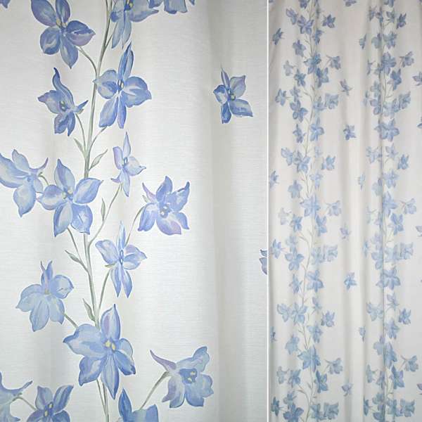 Деворе для штор цветы высокие голубые на молочном фоне, ш.140 оптом