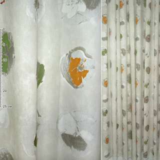 Деворе для штор квіти оранжево-зелені біло-сірому фоні, ш.290 оптом