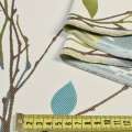 Атлас жаккард для штор веточки листья зелено-голубые на белом фоне, ш.153 оптом