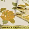 Атлас жакард для штор гілочки квіти золотисті на білому тлі, ш.150 оптом