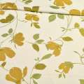 Атлас жаккард для штор веточки цветы золотистые на белом фоне, ш.150 оптом