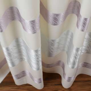 Жаккард для штор полосы серые, сиреневые на молочном фоне ш.143 оптом