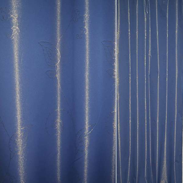Тафта жаккард с метанитью для штор растительный узор золотистый на голубом фоне, ш.140 оптом