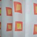 Поликоттон для штор ромбы желтые, квадраты красные на белом фоне, ш.140 оптом