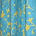 Коттон для штор цветы завитки желтые на голубом фоне,  ш.140 оптом