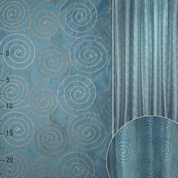 Тафта для штор вышивка круги синяя, ш.325 оптом