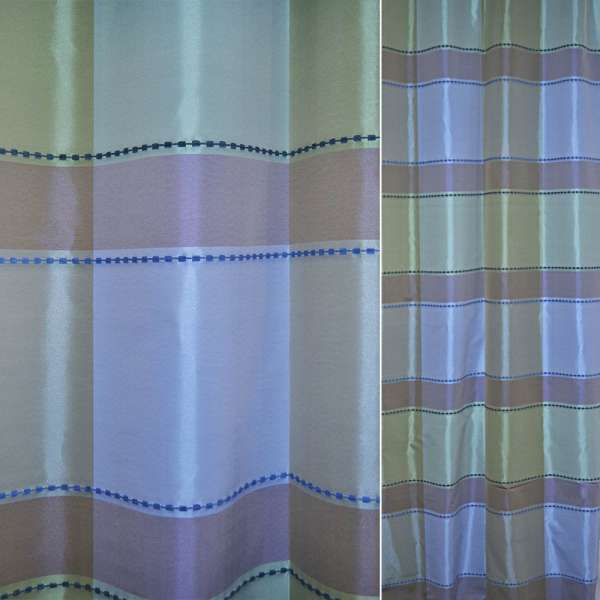 Тафта для штор вышивка квадраты сиреневые, бежево-голубые, ш.140 оптом