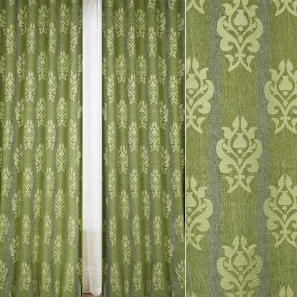 Шенилл жаккард FUGGERHAUS полоска+орнамент серо-зеленый, с утяжелителем, ш.300 оптом